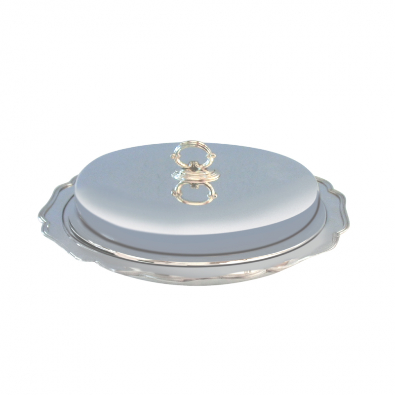 Sevierschale mit breitem Rand und Deckel - Silber Plated