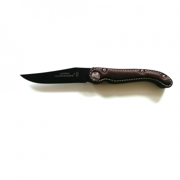 Laguiole Taschenmesser mit Ledergriff und schwarzer Klinge
